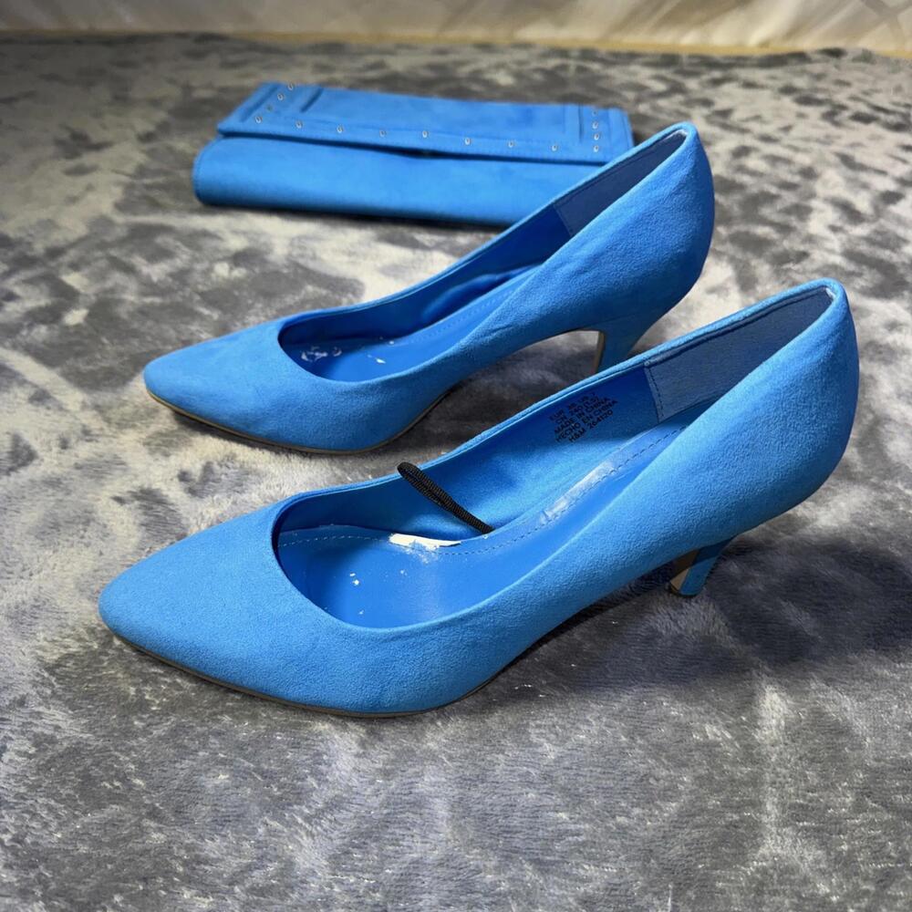 H&M Women's Heels Baby Blue Sz 7 With Matching Clutch - Picture 2 of 15